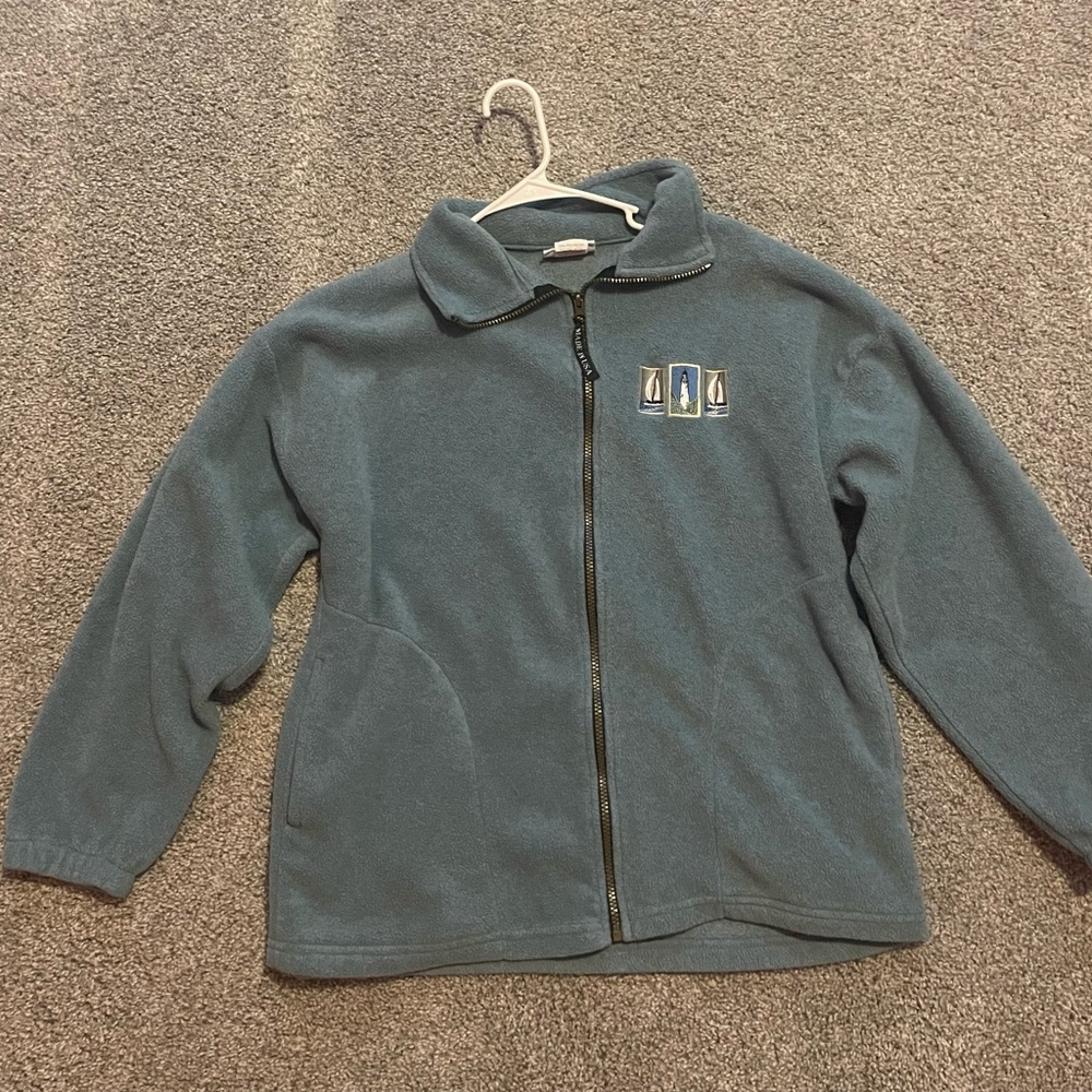 90’s Light blue zip up fleece - embroidered boats - Size M-L - Bos-fun